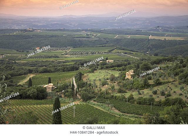 Italy, Europe, Tuscany, Toscana, at Montalcino, Italian wine, Brunello di Montalcino, Val d`Orcia, landscape, wine reg