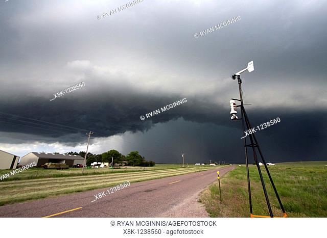 A storm chaser's weather instrumentation measures winds near a soon to be tornadic supercell near Scottsbluff, Nebraska, June 7, 2010