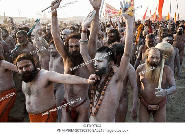 Naga Sadhus at the royal bath procession at Maha Kumbh, Allahabad, Uttar Pradesh, India