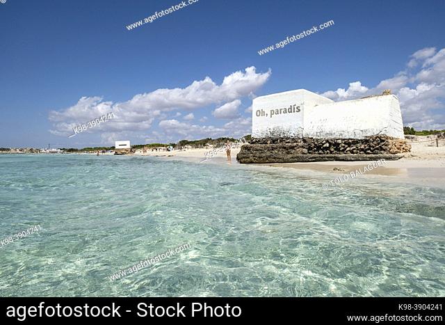 Sa Rapita-Ses Covetes beach, machine gun nest, Mallorca, Balearic Islands, Spain