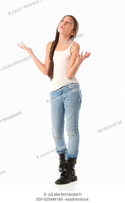 Young girl very frustrated isolated on white background
