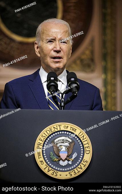 United States President Joe Biden speaks before signing a proclamation to establish the Emmett Till and Mamie Till-Mobley National Monument during an event in...