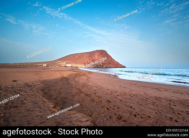 Idyllic volcanic beach landscape in El Medano, Tenerife, Spain