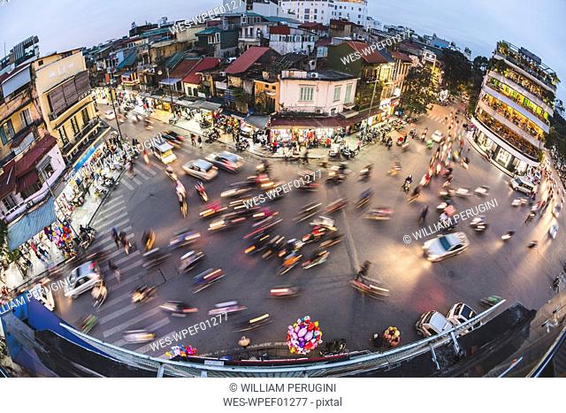 Vietnam, Hanoi, aerial view of the city most busy crossing