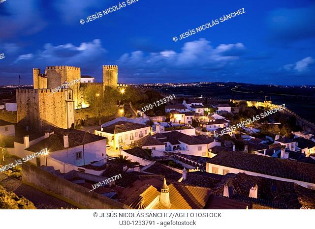 Night view of the Historic Village of Obidos, in Estremadura  Leiria District  Center Region  Portugal