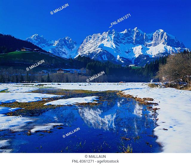 Ackerlspitze and Ellmauer Halt in winter, Kaiser Mountains, Tyrol, Austria, Europe