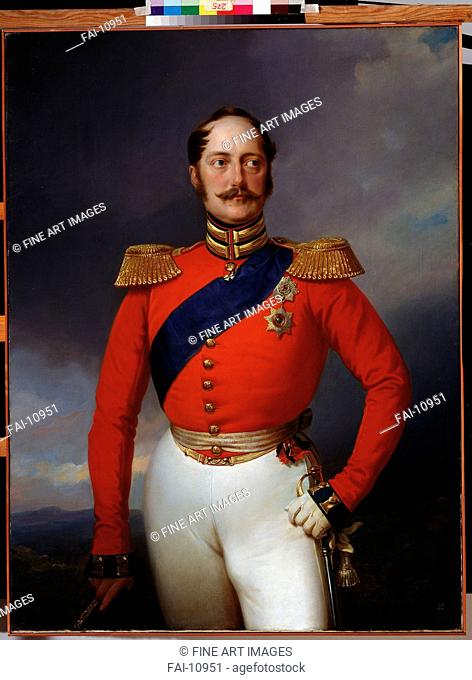 Portrait of Emperor Nicholas I (1796-1855). Krüger, Franz (1797-1857). Oil on canvas. German Painting of 19th cen. . 1847. State A