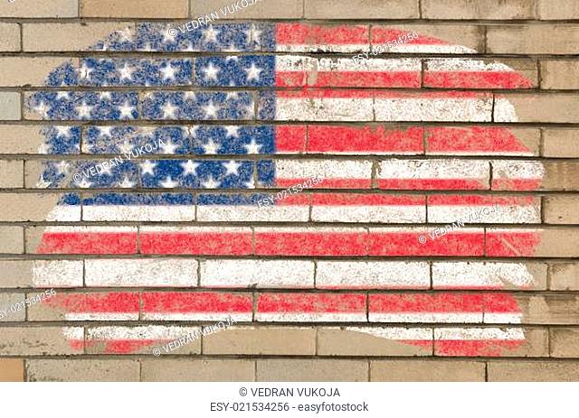 flag of USA on grunge brick wall painted with chalk