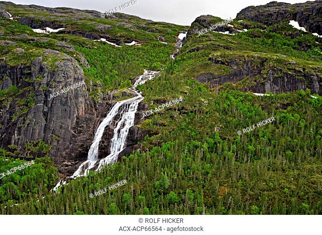 Waterfall, Tucked Away Falls (un-named), in the Mealy Mountains, Southern Labrador, Newfoundland and Labrador, Canada