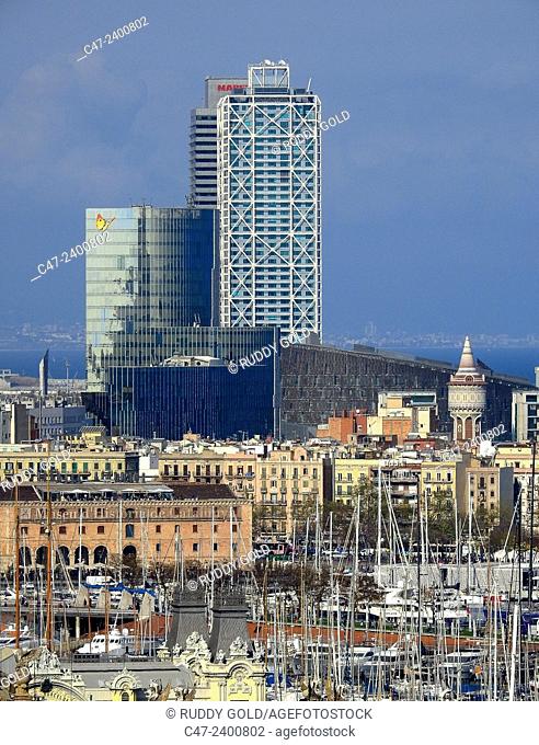 Palau de Mar, Gas Natural Building, Hotel Arts and Torre Mapfre. Barcelona, Catalonia, Spain