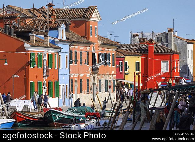 Burano island in the Venetian Lagoon, Municipality of Venice, Italy. Colourful houses and canal