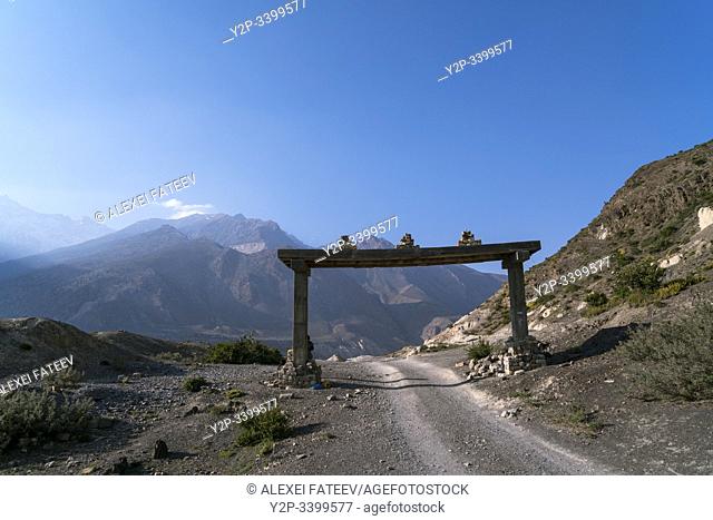 Gate on the Annapurna Circuit trek in vicinities of Dhumba lake, Jomsom, Lower Mustang, Nepal