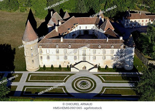 France, Nievre, Parc Naturel Regional du Morvan (Morvan Regional Natural Park), Chateau de Bazoches, castle belonged to marshal Vauban (aerial view)