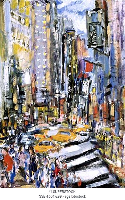 USA, New York City, Cabs in Lower Manhattan by Richard H. Fox, oil on canvas, b.1960, 2009