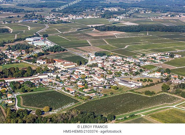 France, Gironde, Arcins, the village and the Medoc vineyards (aerial view)