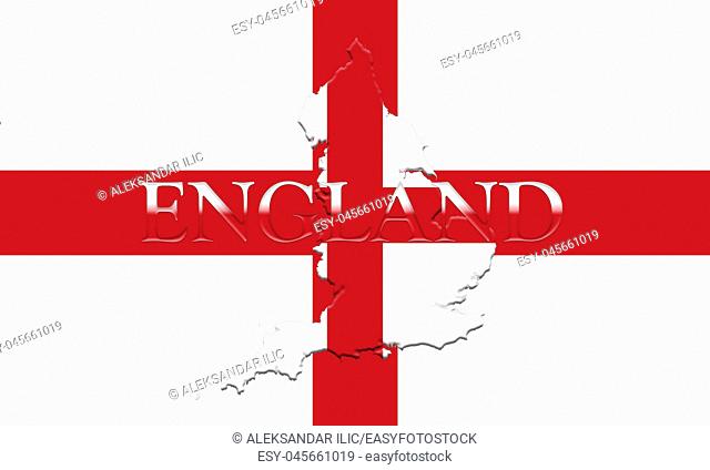 Flag of England With Map and Country Name On It On It 3D illustration