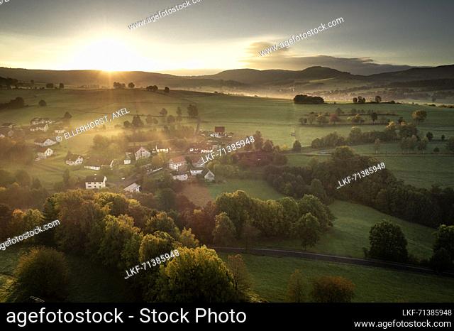 Sunrise in the Rhoen, Maiersbach, Gersfeld, Hesse, Germany, Europe