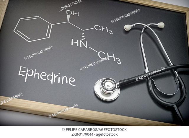 Word thyroid written in chalk on a blackboard black next to a stethoscope, conceptual image