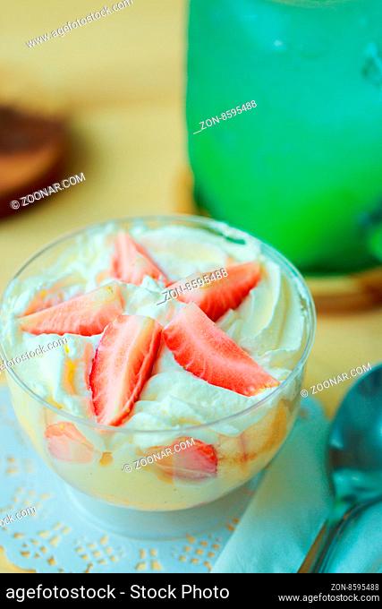 strawberry trifle desserts with fresh whipped cream