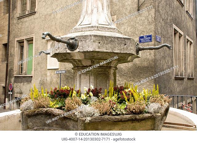 Fountain With Flowers, Geneva, Switzerland
