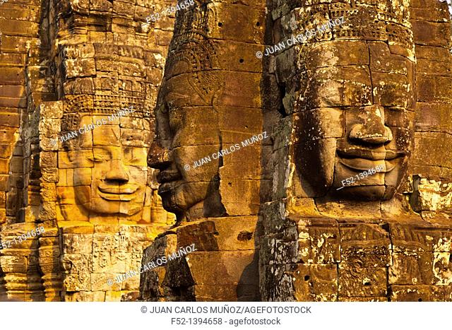 Face-towers  Upper terrace  Bayon Temple  Angkor Siem Reap town, Siem Reap province  Cambodia, Asia