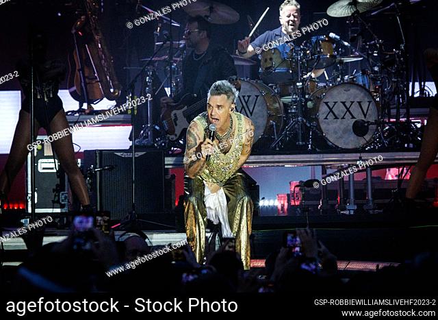 Kvaerndrup, Denmark. 10th, June 2023. The English singer, songwriter and musician Robbie Williams performs a live concert during the Danish music festival...