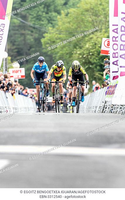 Amanda Spratt winner of the 2nd stage of UCI women cycling race Emakumeen Bira, at the Basque Country. Stage finished in Amasa, Villabona, Basque Country, Spain
