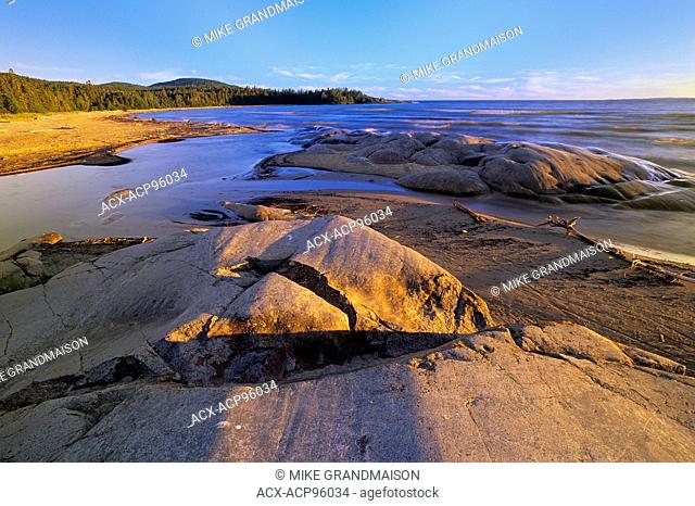 Lake Superior and rocks at sunset Neys Provincial Park Ontario Canada