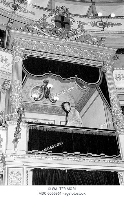 Bulgarian-born French pianist Alexis Weissenberg in the Teatro Comunale in Modena where he is going to play a concert. Modena, 10th October 1970