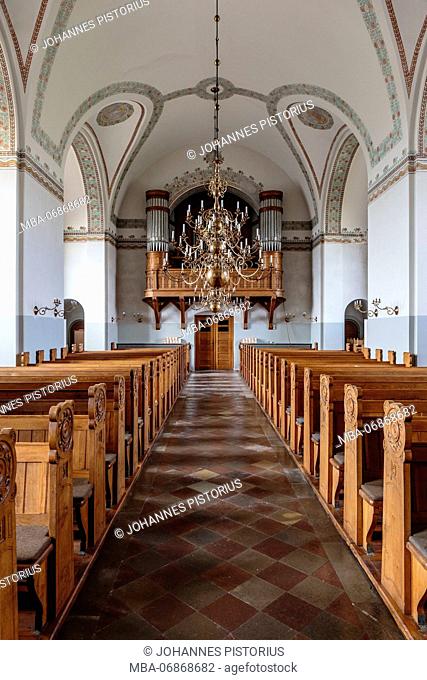 Longhouse and organ of the church of Valleberga, Europe, Sweden, Löderup