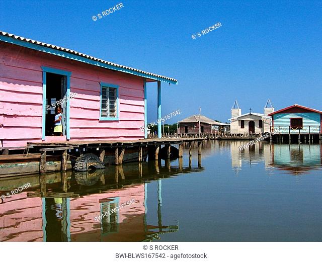 Colorfoul stilt buildings in the lagoon Ciénaga Grande de Santa, Colombia, Ciénaga Grande de Santa