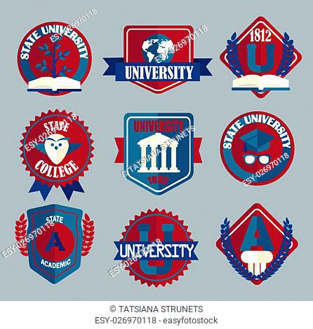 Vector set of university and college school badges in flat style