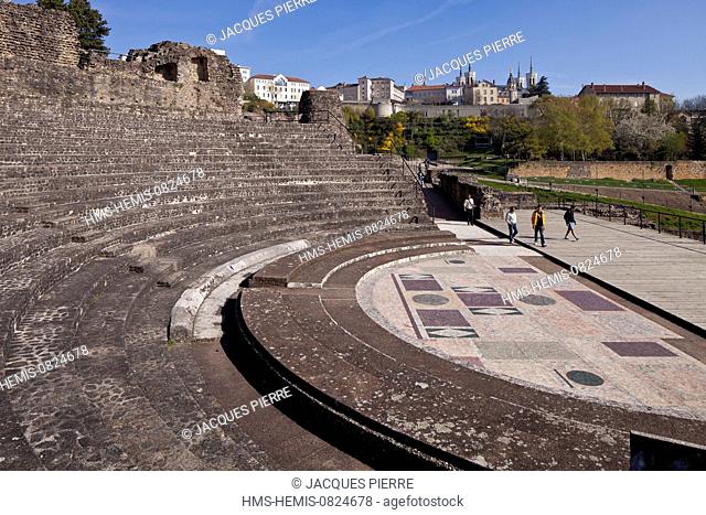 France, Rhone, Lyon, historical site listed as World Heritage by UNESCO, colline de Fourviere, Roman theatre, the Odeon