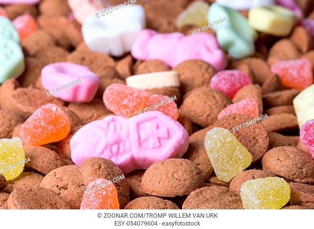 Background of ginger nuts ans sweets. Typical Dutch candy at Sinterklaas event in december