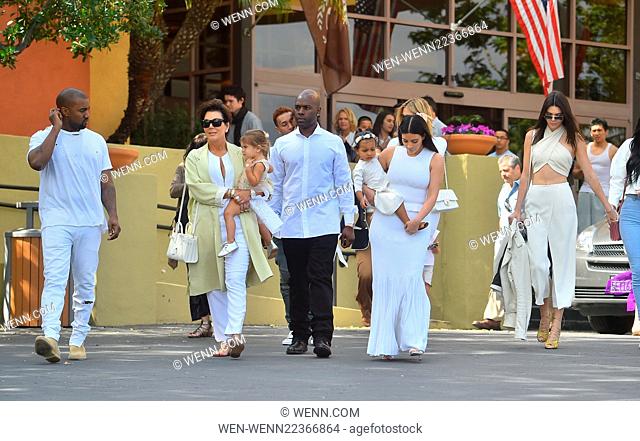 The extended Kardashian-Jenner family attend church in Woodland Hills on Easter Sunday Featuring: Kim Kardashian, Kanye West, North West, Kris Jenner