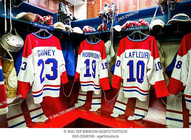 Canada, Ontario, Toronto, Hockey Hall of Fame, locker room of the Montreal Canadiens hockey team