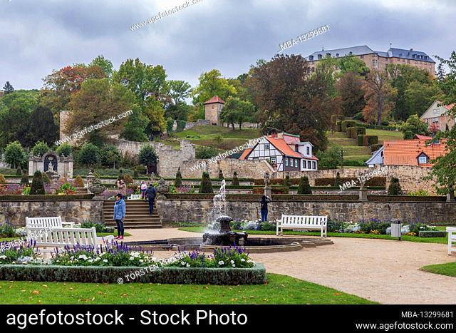 Castle garden, fountain system, Great Castle, Blankenburg, Harz, Saxony-Anhalt, Germany, Europe