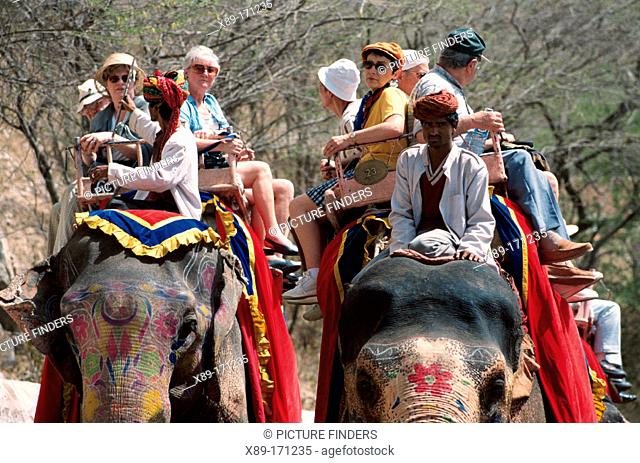 India, Jaipur, Amber Fort Elephant Rides