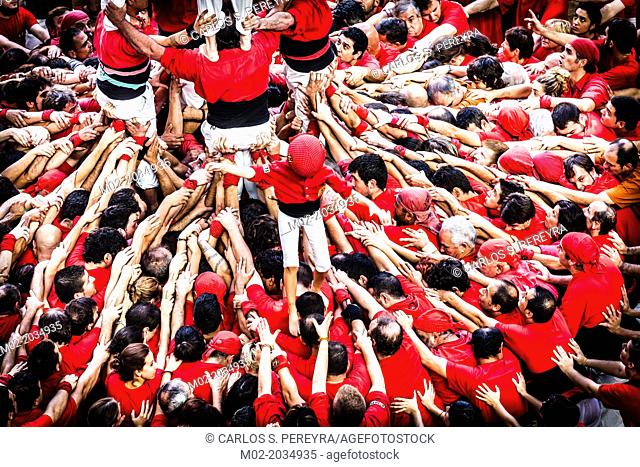 Tarragona, Spain, Contest Castellers (human towers). The castellers are UNESCO World Heritage