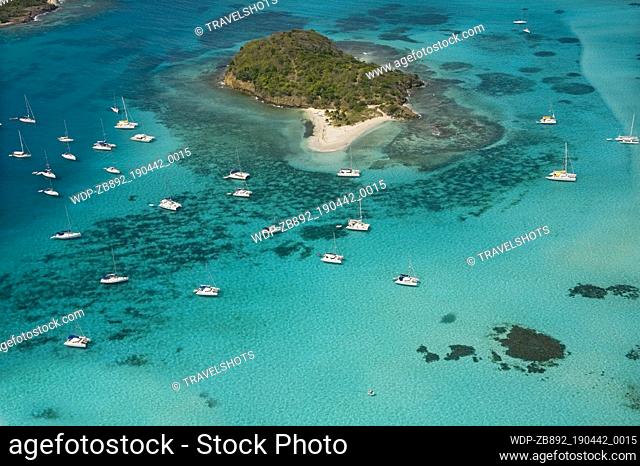 View over tropical island Caribbean St. Vincent & The Grenadines Tobago Cays