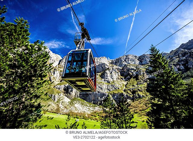 Cableway of Fuente Dé in the Picos de Europa national Park (region of Cantabria, Spain)