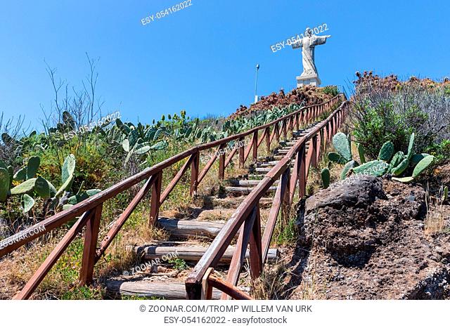 Stairs to statue of Jesus Christ at Garajau in Funchal, Madeira Island