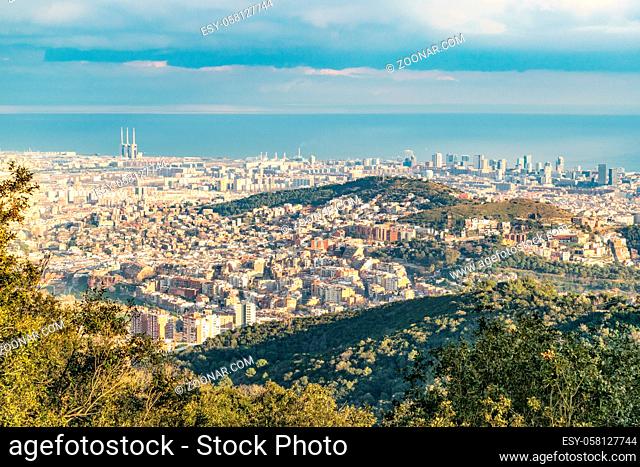 Aerial view of barcelona city from tibidabo park