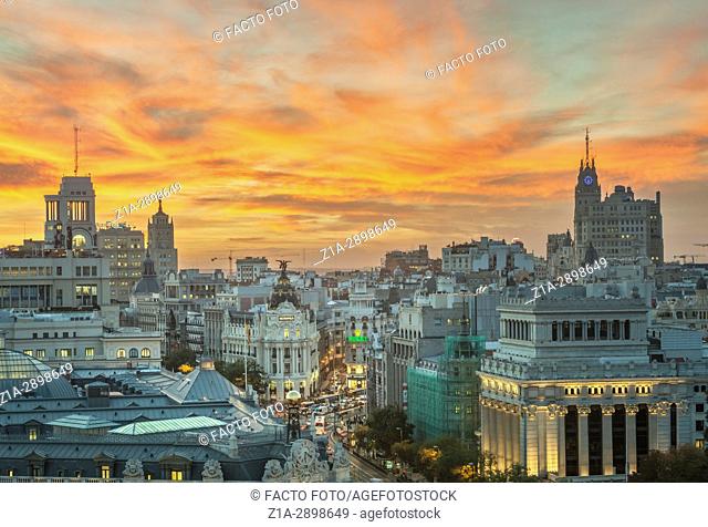 Madrid city center skyline. Madrid, Spain