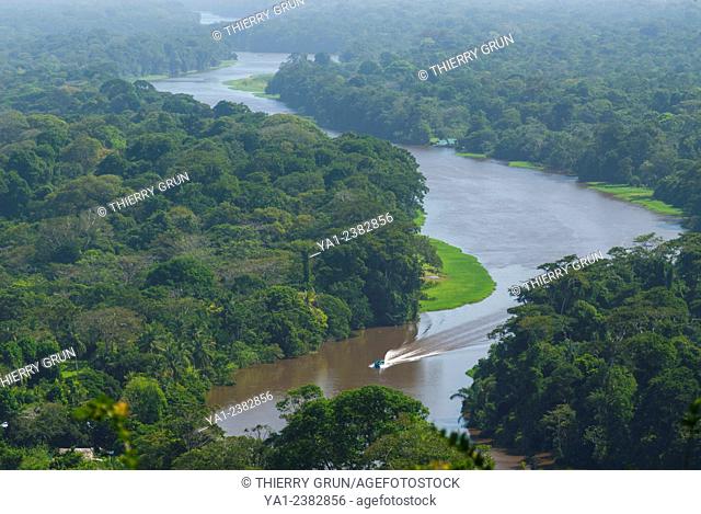 Costa Rica. National park of Tortuguero, water canal and rainforest viewed from Cerro Tortuguero hill