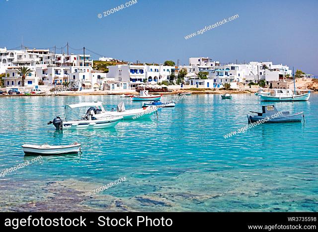 Ammos beach and the port of Koufonissi island in Cyclades, Greece
