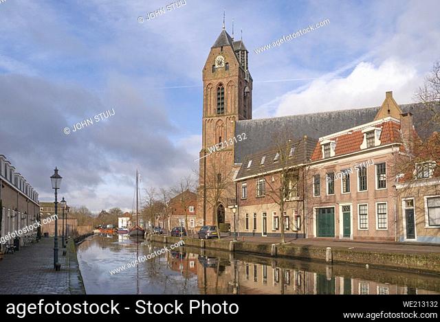 View on the St. Michael church in the Dutch historical town Oudewater along the river Hollandsche IJssel in the province Utrecht
