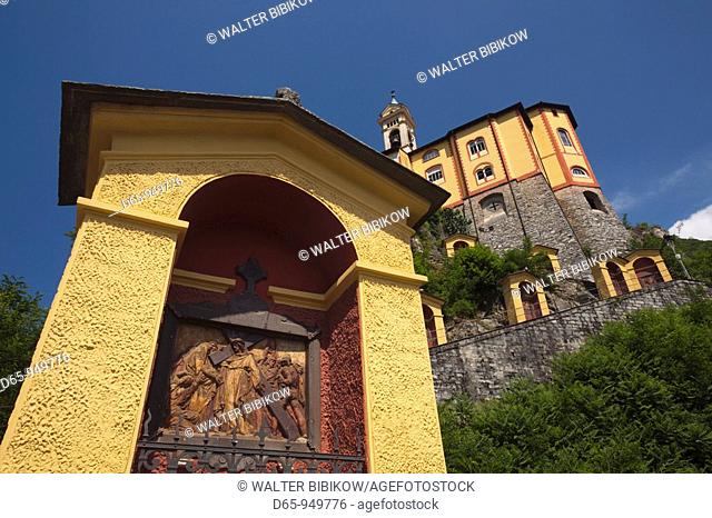Switzerland, Ticino, Lake Maggiore, Locarno, Madonna del Sasso church and Via Monti della Trinita steps