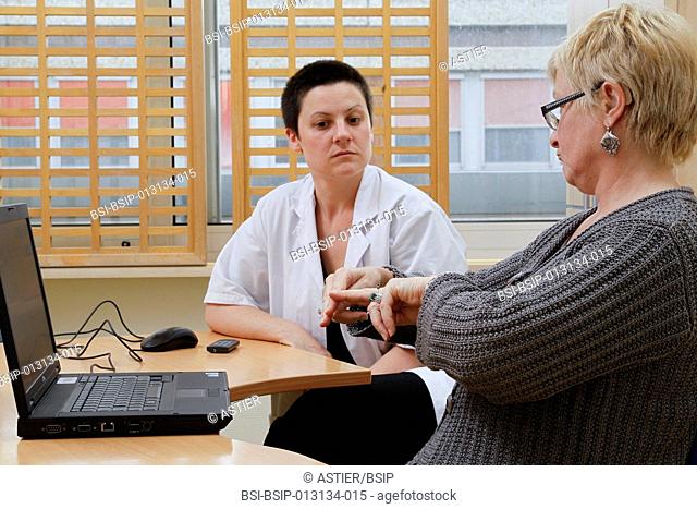 Clinical research in the Saint-Philibert hospital GHICL in Lille, France. A deaf patient having a cognitive evaluation. It involves various tests and exercises...