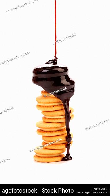 Stream chocolate and stake biscuit sandwich. White background